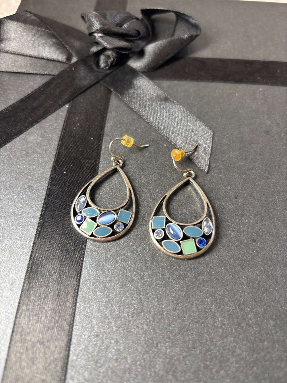 Classic Teardrop Blue & Green Mosaic Drop Earrings